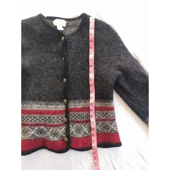 Vintage Tally Ho Women's Off-Black Gray Dark Red Wool Cardigan Sweater L - Picture 11 of 16